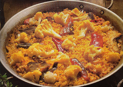 Arroz no forno com bacalhau e couve-flor